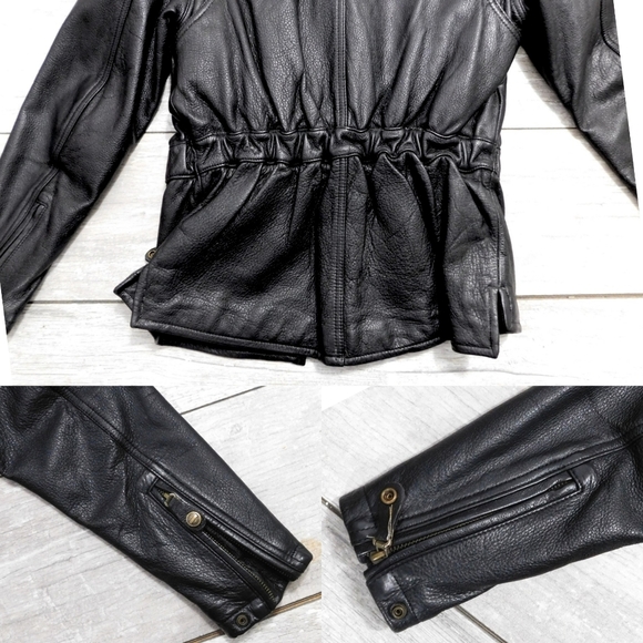 Harley-Davidson Womens Black 100% Leather Zip Snap Front Lined Jacket Size Small - Picture 6 of 7